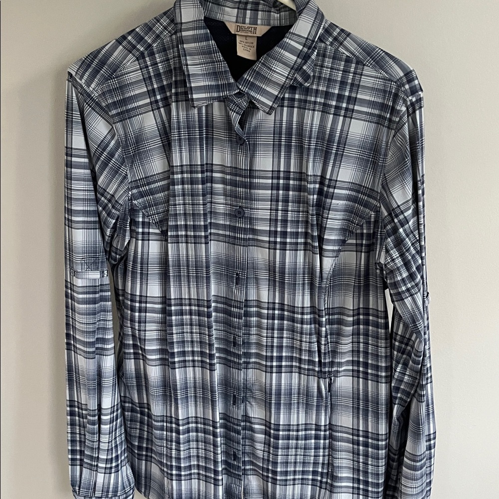 Duluth Trading Co Sidewinder Plaid Button Down Shirt Blue size Large